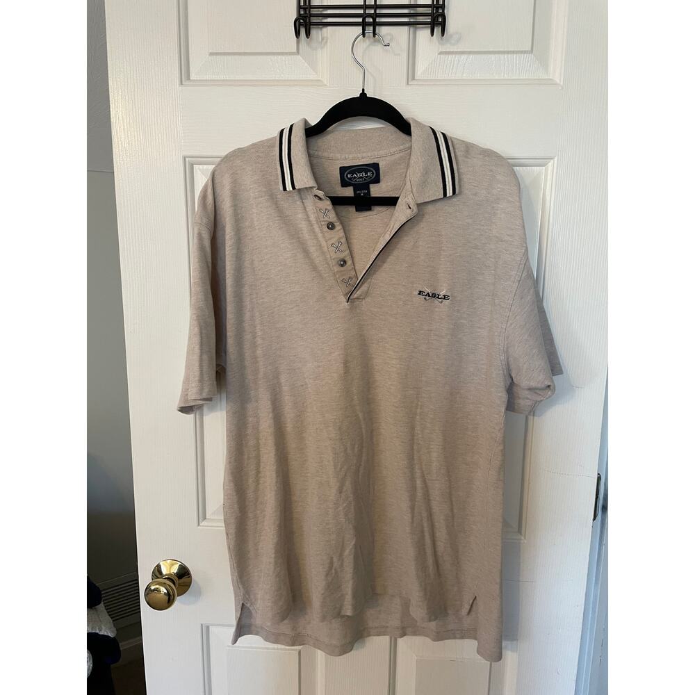 Eagle Golf Men's Medium Polo 100% Cotton Short Sleeve Golf Tee Design Collar Tan